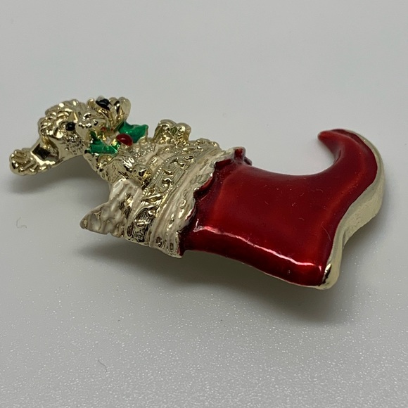 Vintage GERRY’S Red Enamel DOG & STOCKING Pin Brooch~ Christmas Holiday - Picture 4 of 6